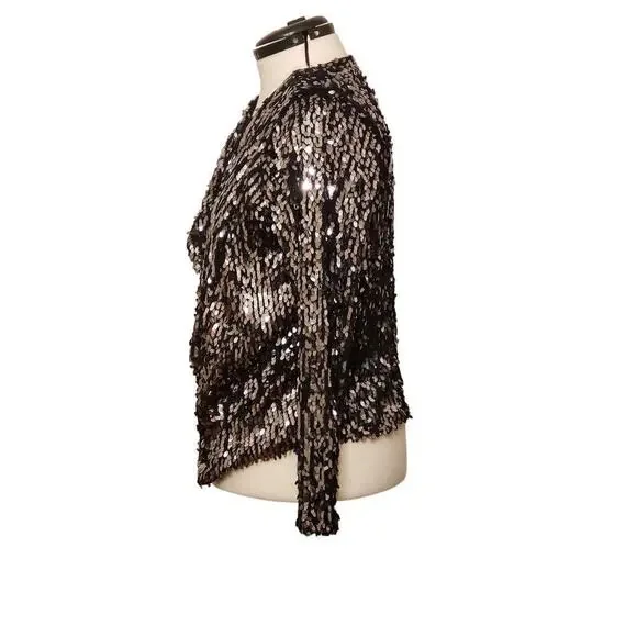 INC International Concepts Woman Open Front Black Sequin Jacket, Size 0X - Picture 4 of 7